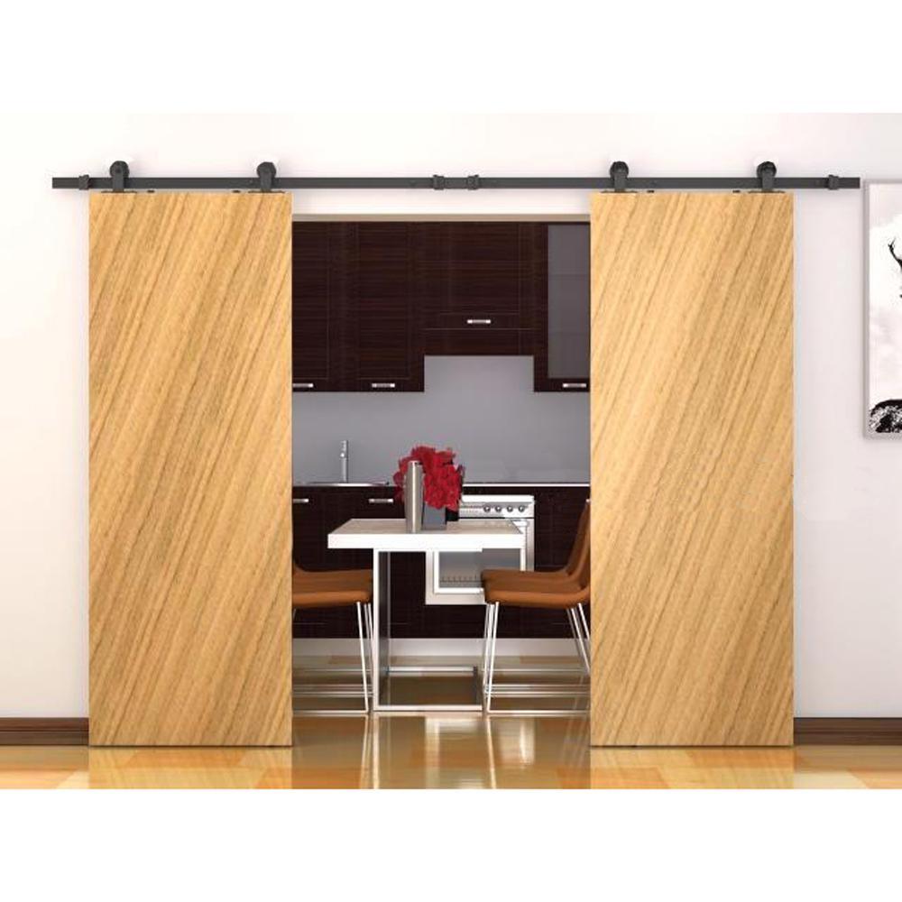 6.6 ft./79 in. Top Mount Sliding Barn Door Hardware Track Kit for Double Doors with Non-Routed Floor Guide Black - Super Arbor