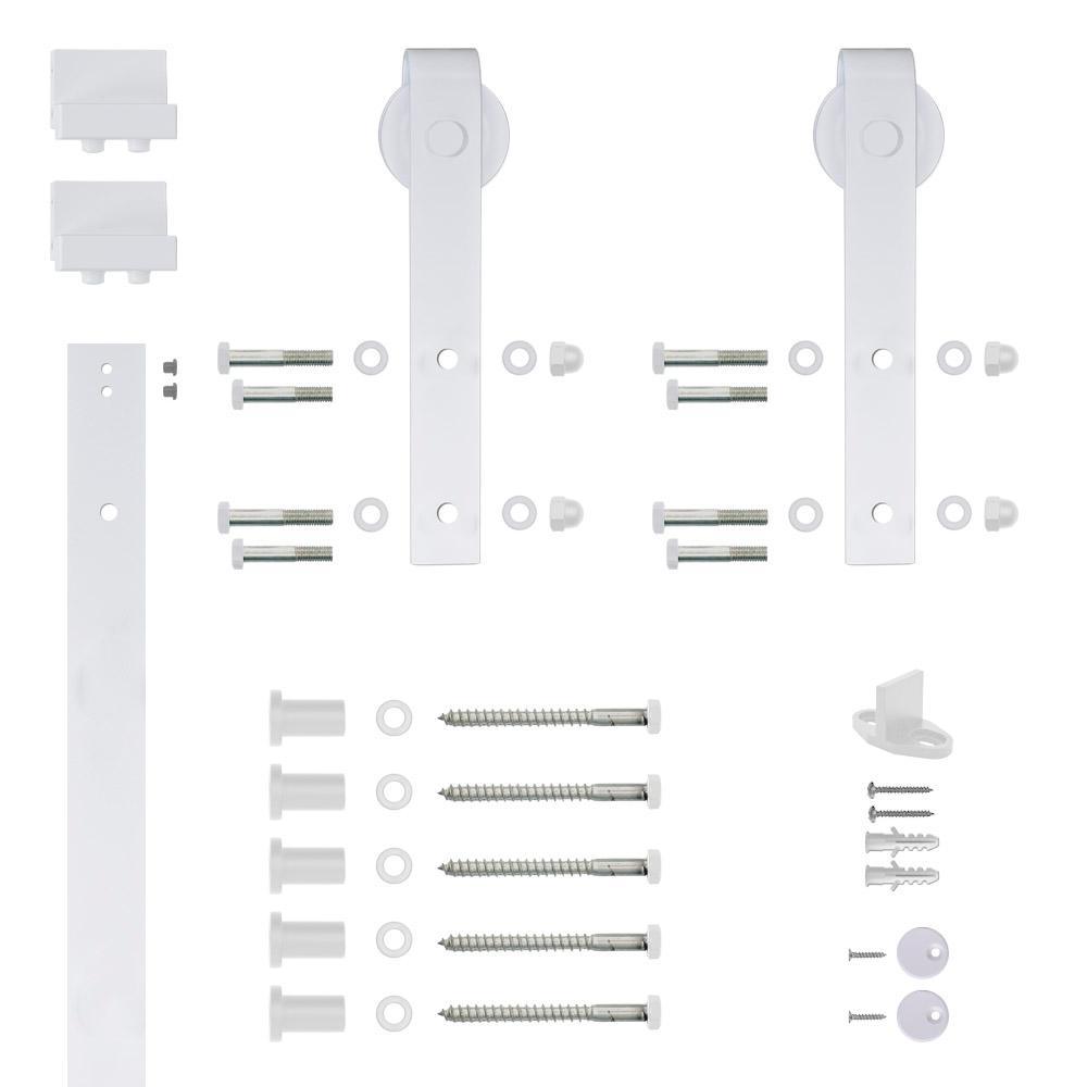 Soft Closed Hook Strap White Rolling Barn Door Hardware Kit with 2-3/4 in. Wheel - Super Arbor