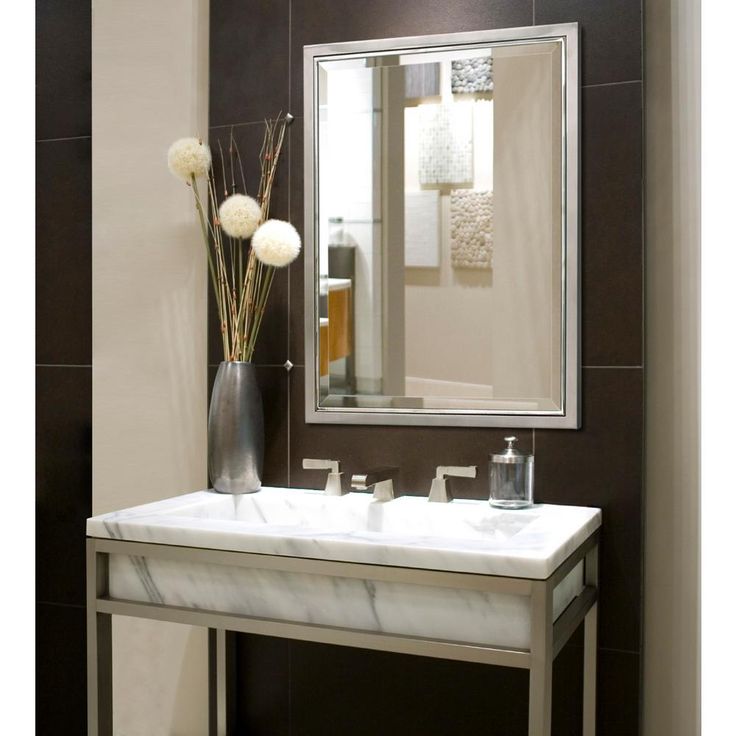 24 in. W x 30 in. H Classic Metal Framed Wall Mirror in Brush Nickel / Chrome