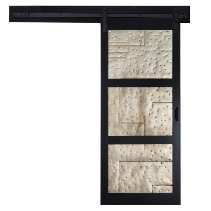 36 in. x 84 in. Metal Works Black Rustic T in. Inserts Solid Core Interior Sliding Barn Door with Rustic Hardware Kit - Super Arbor