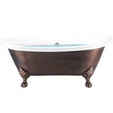 69 in. Fiberglass Double Slipper Clawfoot Non-Whirlpool Bathtub in Matte Antique Brass - Super Arbor