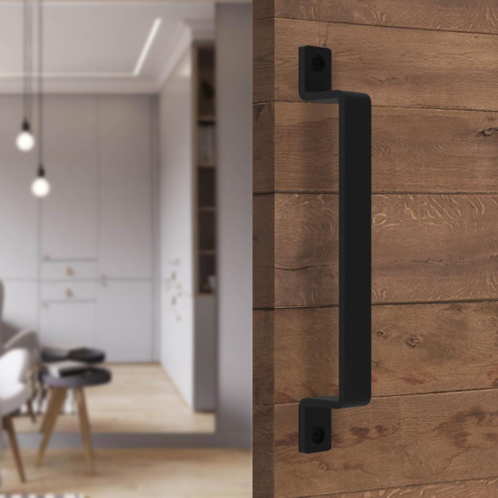 10 in. Black Steel Sliding Barn Door Handle - Super Arbor