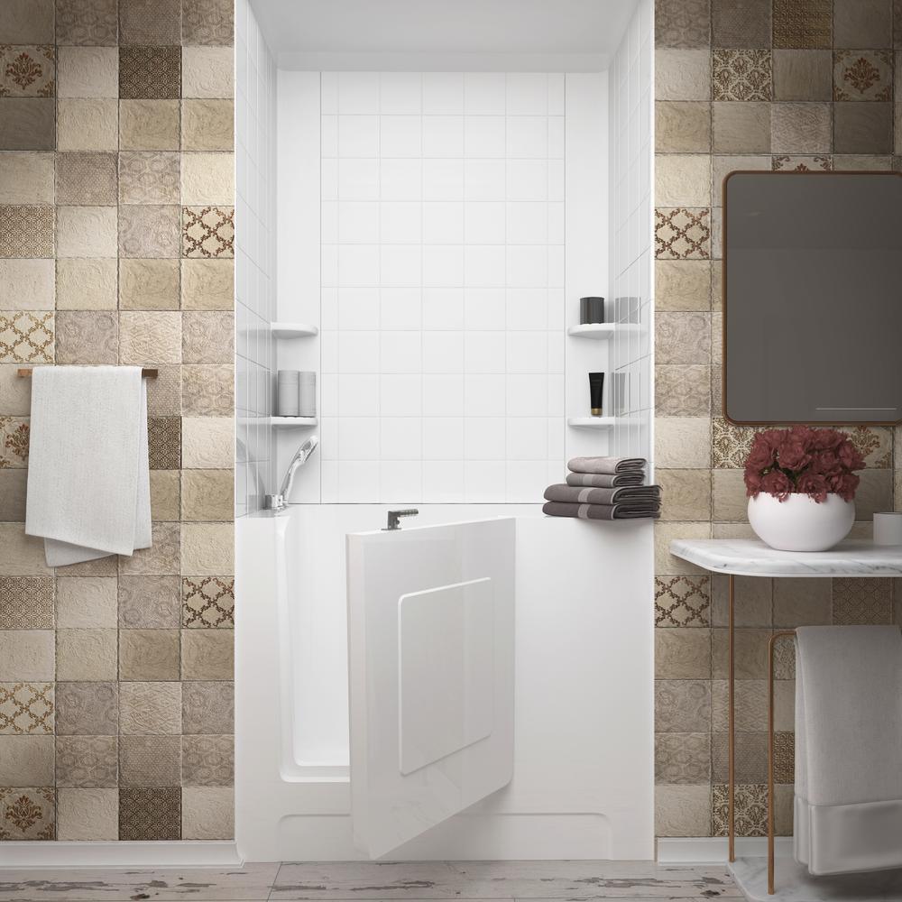 NOVA Heated Rampart 4 ft. Walk-in Non-Whirlpool Bathtub with 6 in. Tile Easy Up Adhesive Wall Surround in White - Super Arbor