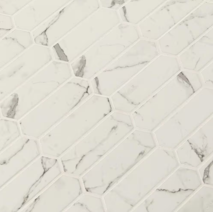 Statuario Celano Picket 9.84 in. x 14.13 in. Matte Glass Mesh-Mounted Mosaic Tile (0.97 sq. ft./Each)