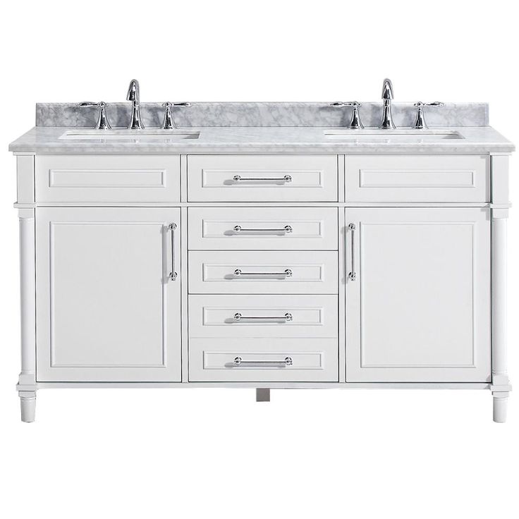 Aberdeen 60 in. W Double Vanity in White with Carrara Marble Top with White Sinks