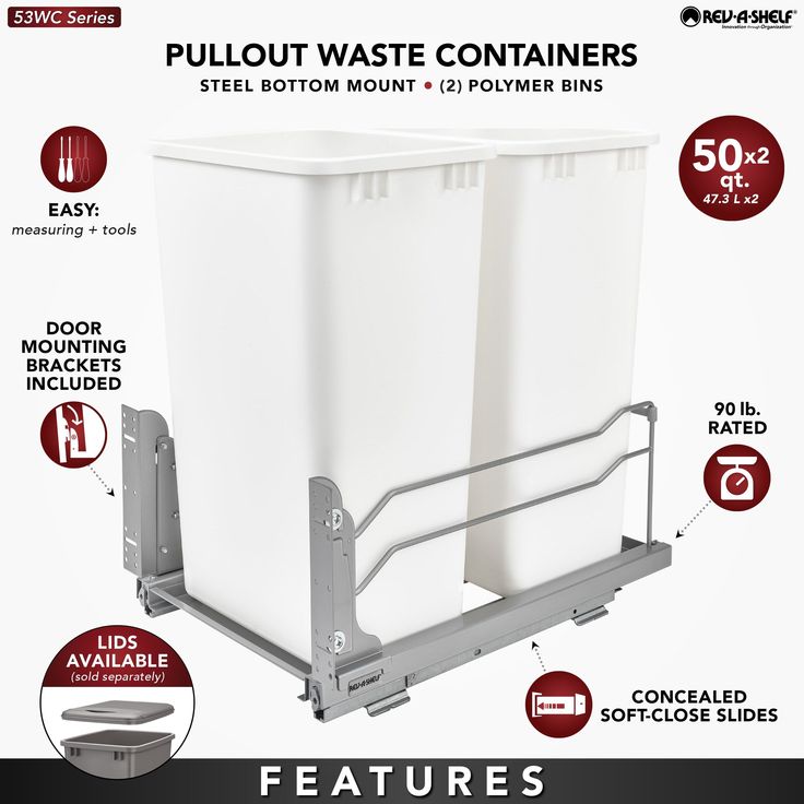 Rev-A-Shelf 50-Quart Plastic Soft Close Pull Out Trash Can