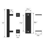 12 in. Black Square Pull and Flush Sliding Barn Door Handle Set - Super Arbor