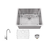Undermount Stainless Steel 23 in. 16-Gauge Bar Sink in Brushed Stainless with Gooseneck Kitchen Faucet