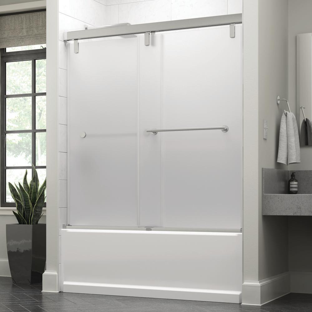 Lyndall 60 x 59-1/4 in. Frameless Mod Soft-Close Sliding Bathtub Door in Chrome with 3/8 in. (10mm) Clear Glass - Super Arbor