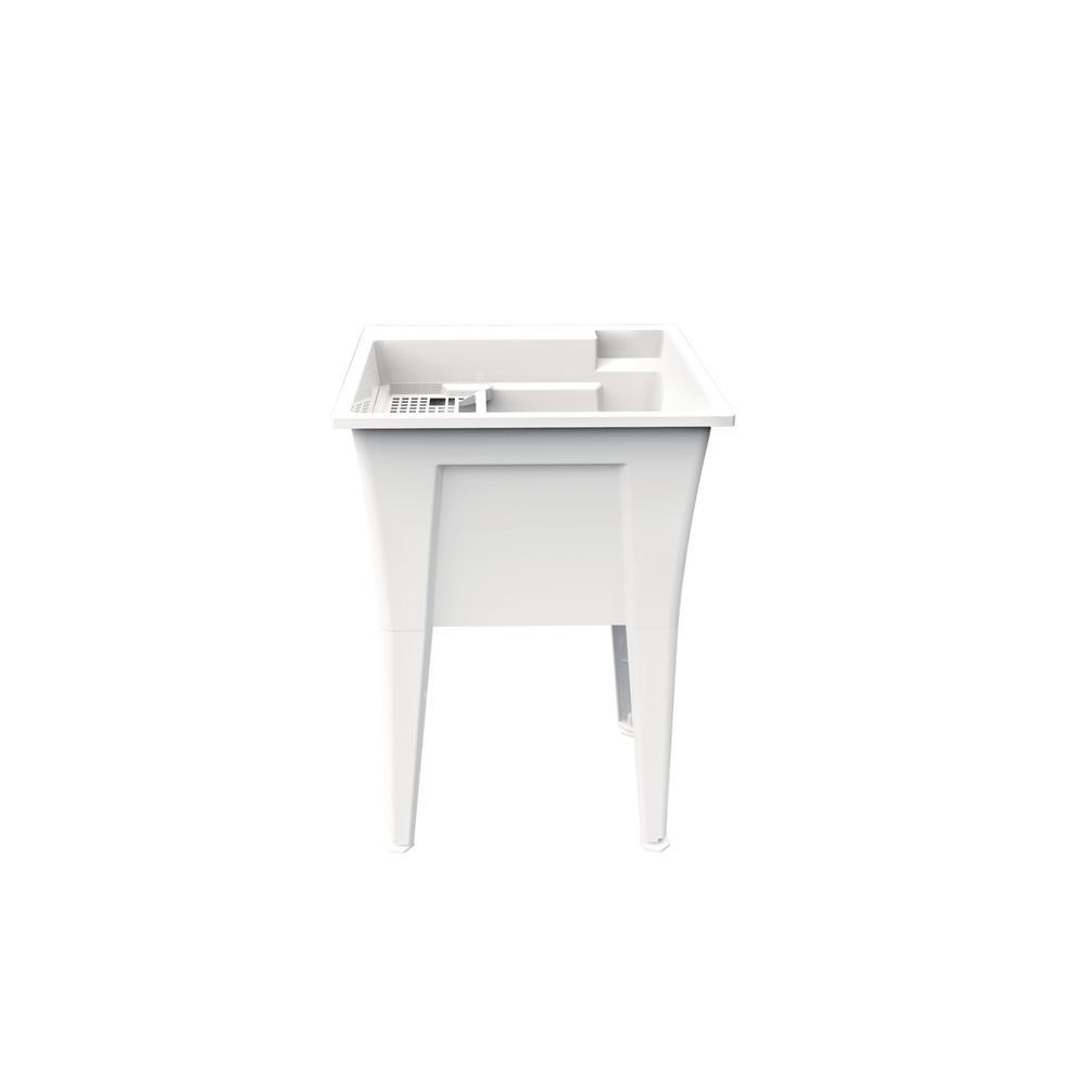 24 in. x 22 in. Polypropylene White Laundry Sink with 2 Hdl Non Metallic Pullout Faucet and Installation Kit - Super Arbor