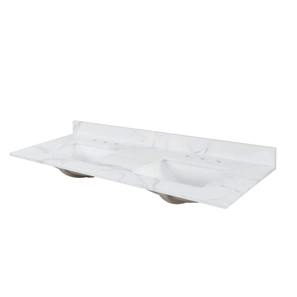 61 in. W x 22 in. D x 0.75 in. H Engineered Marble Vanity Top in Calacatta White with White Basin - Super Arbor