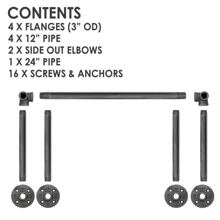 1/2 in. x 2 ft. L Black Pipe Quad Flange Wall Mounted Clothing Rack Kit