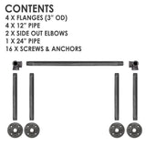1/2 in. x 2 ft. L Black Pipe Quad Flange Wall Mounted Clothing Rack Kit