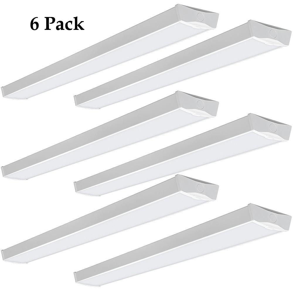 4 ft. 3600 Lumens Integrated LED White Wraparound Ceiling Light Flush Mount Multi-Volt Bright White 4000K (6-Pack) - Super Arbor