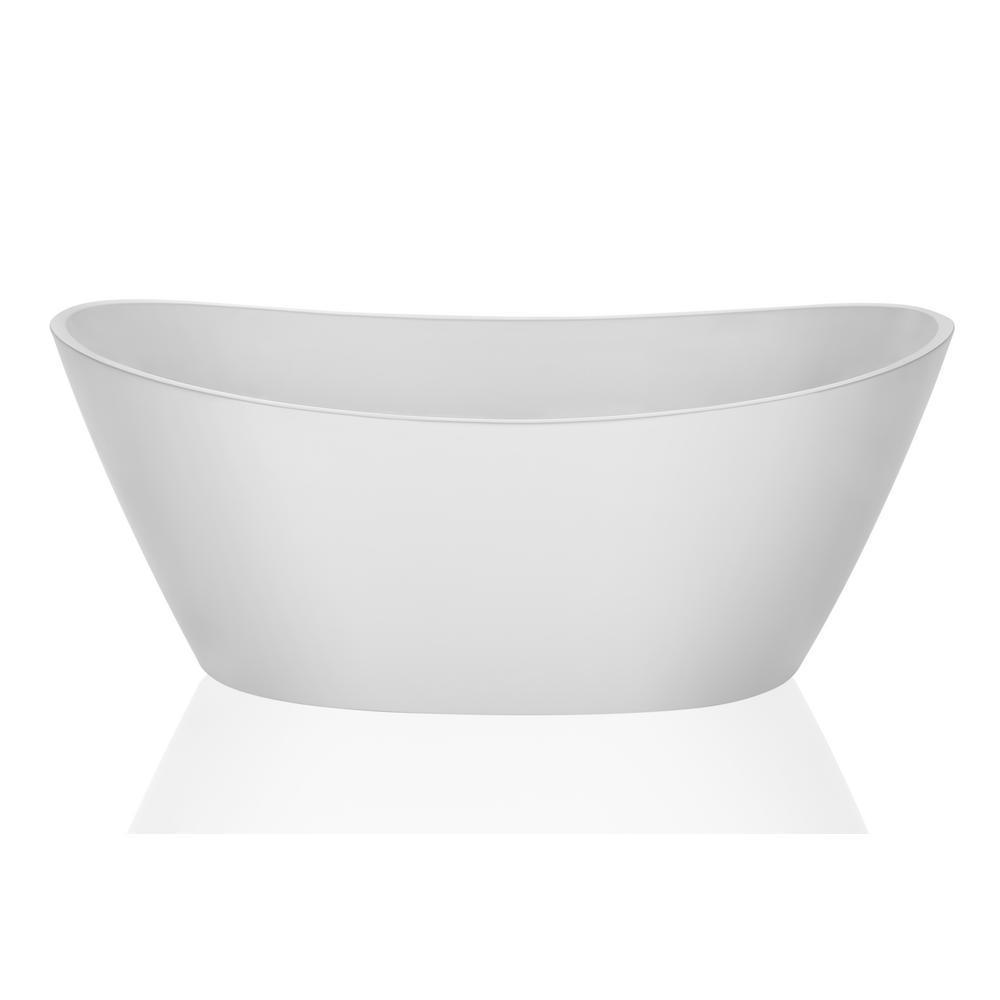 59 in. Free Standing Bathtub Streamline Stand Alone Flatbottom Acrylic Deep Soaking SPA Tubs for Adults in White - Super Arbor
