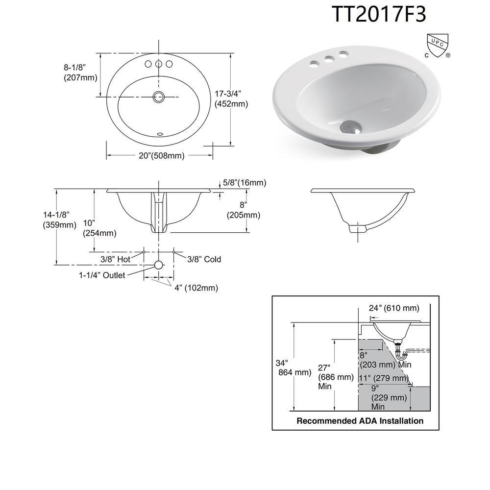 20 in. x 18 in. Top Above Sink White Ceramic Bathroom Counter - Super Arbor