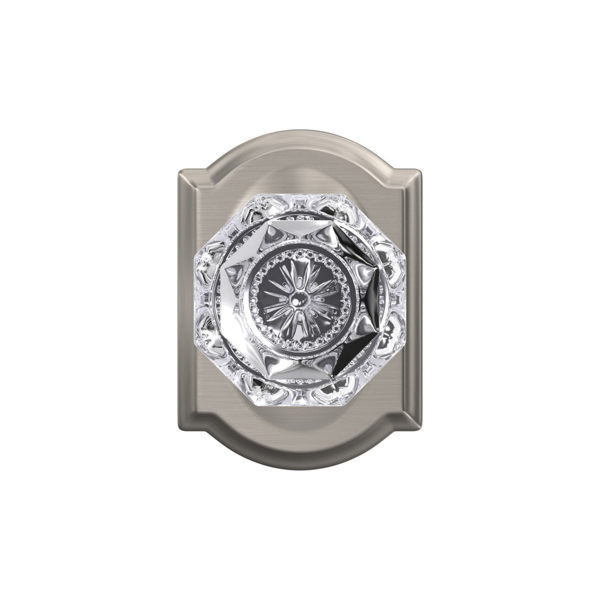 Schlage Custom Alexandria Glass Door Knob with Camelot Trim, Satin Nickel