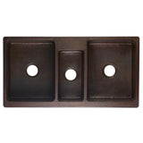 All-in-One Copper 42 in. Triple Bowl Kitchen Farmhouse Apron Front Sink with Faucet in ORB - Super Arbor