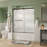 Simplicity 60 x 58-3/4 in. Frameless Contemporary Sliding Bathtub Door in Nickel with Rain Glass - Super Arbor