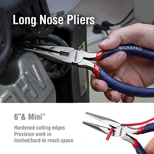 WORKPRO 7-piece Pliers Set (8-inch Groove Joint Pliers, 6-inch Long Nose, 6-inch Slip Joint, 4-1/2 Inch Long Nose, 6-inch Diagonal, 7-inch Linesman, 8-inch Slip Joint) for DIY & Home Use - Free Delivery