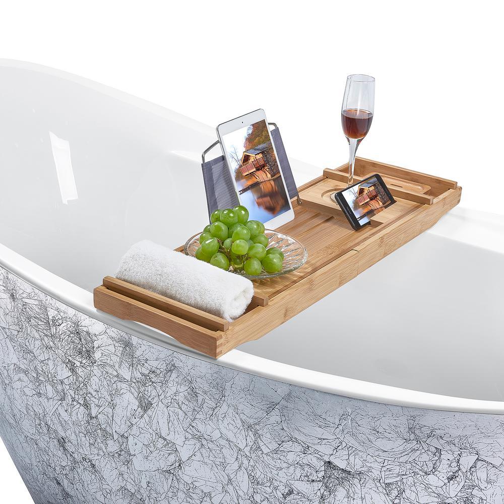 Freestanding 67 in. Acrylic Flatbottom Bathtub Modern Stand Alone Tub Luxurious SPA Tub in Glossy Silver - Super Arbor