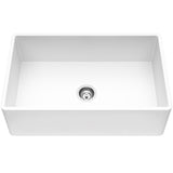 Matte Stone White Composite 33 in. Single Bowl Reversible Flat Farmhouse Apron-Front Kitchen Sink with Strainer - Super Arbor