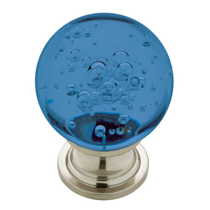 1-3/5 in. Satin Nickel with Clear Bubble Glass Round Cabinet Knob