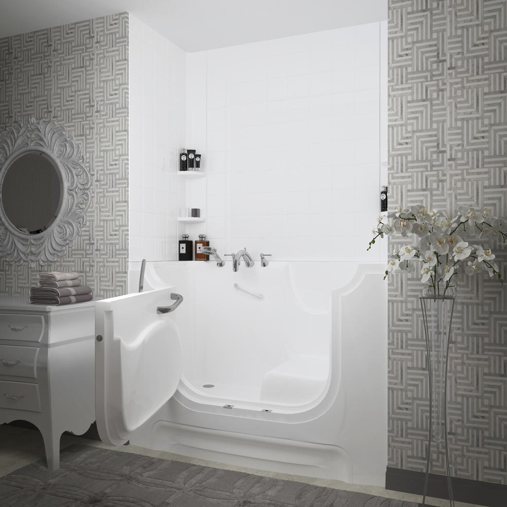 NOVA Heated Rampart Wheelchair Accessible 5 ft. walk-in bathtub with 6 in. Tile Easy Up Adhesive Wall Surround in White - Super Arbor