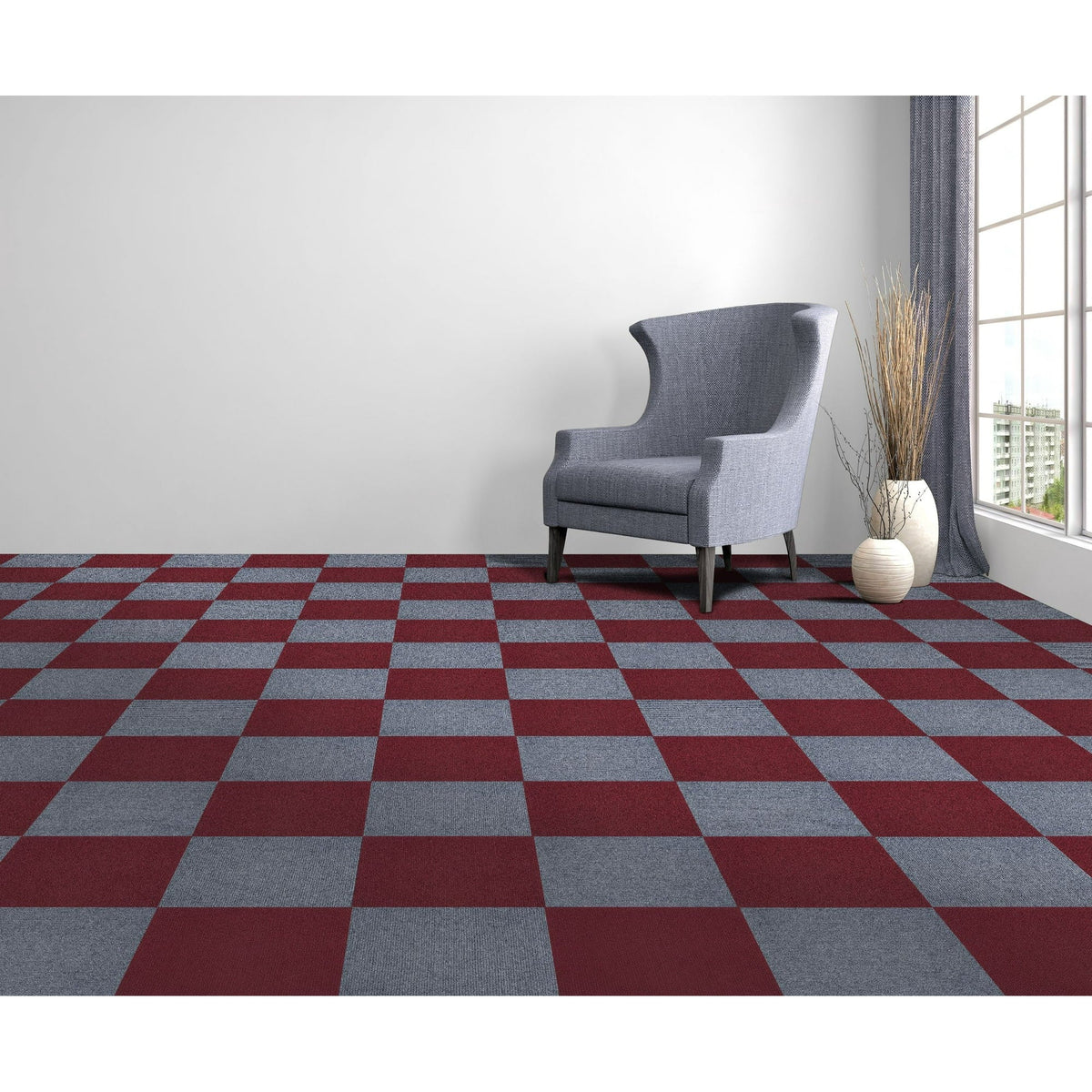Achim Nexus Self Adhesive Carpet Floor Tile – 12" x 12", Burgundy, Pack of 12 Tiles