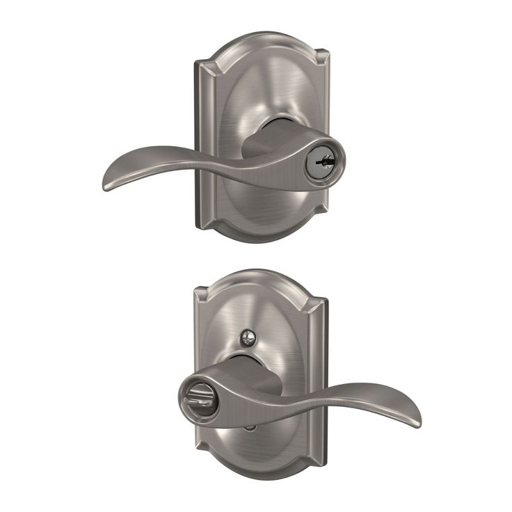 Schlage F51 Accent/Camelot Accent with Camelot Satin Nickel Reversible Keyed Entry Door Handle