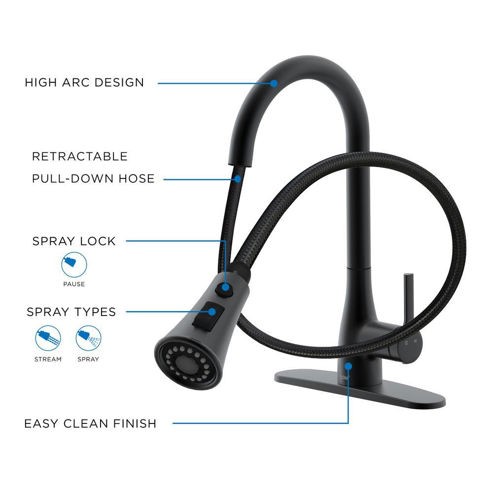 Classic Series Single-Handle Pull-Down Sprayer Kitchen Faucet in Matte Black - Super Arbor