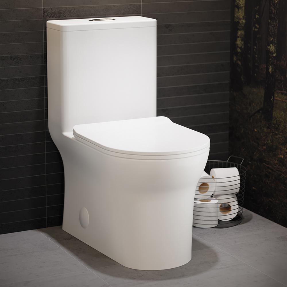 Burdon 1-Piece 0.8/1.28 GPF Dual Flush Square Toilet in White, Seat Included - Super Arbor
