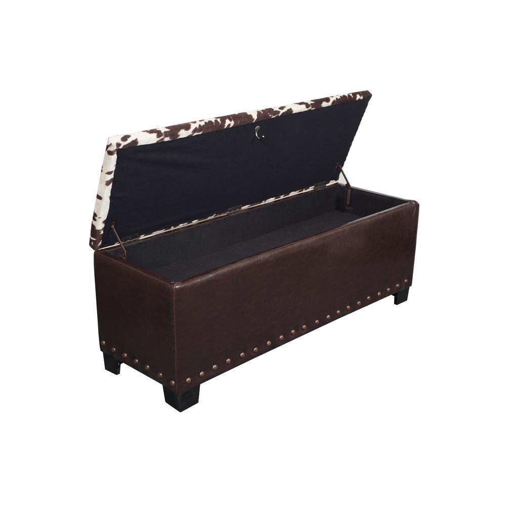 Cowhide 5-Gun Concealment Cabinet Entryway Bench in Brown - Super Arbor