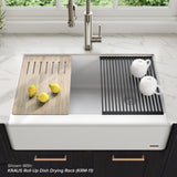 Bellucci 33in. CeramTek Granite/Quartz Composite Farmhouse ApronFront Single Bowl Kitchen Sink w/ Cutting Board in White - Super Arbor