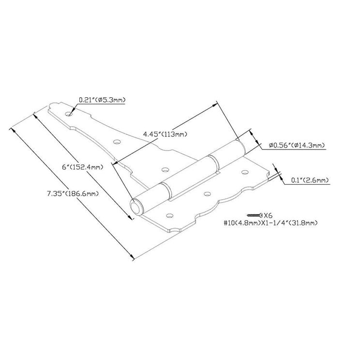 Everbilt 6 in. x 4-1/4 in. Black Decorative Gate Tee Hinge