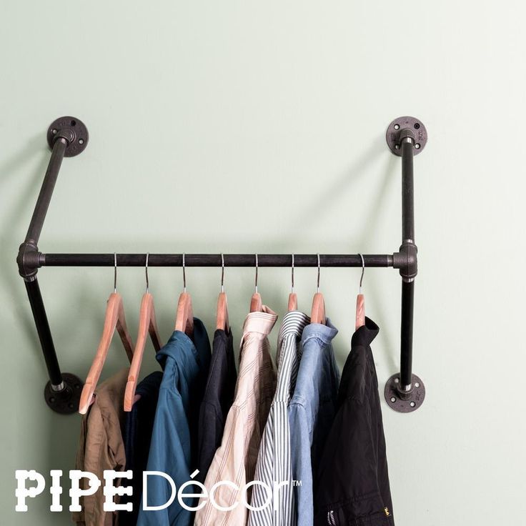 1/2 in. x 2 ft. L Black Pipe Quad Flange Wall Mounted Clothing Rack Kit