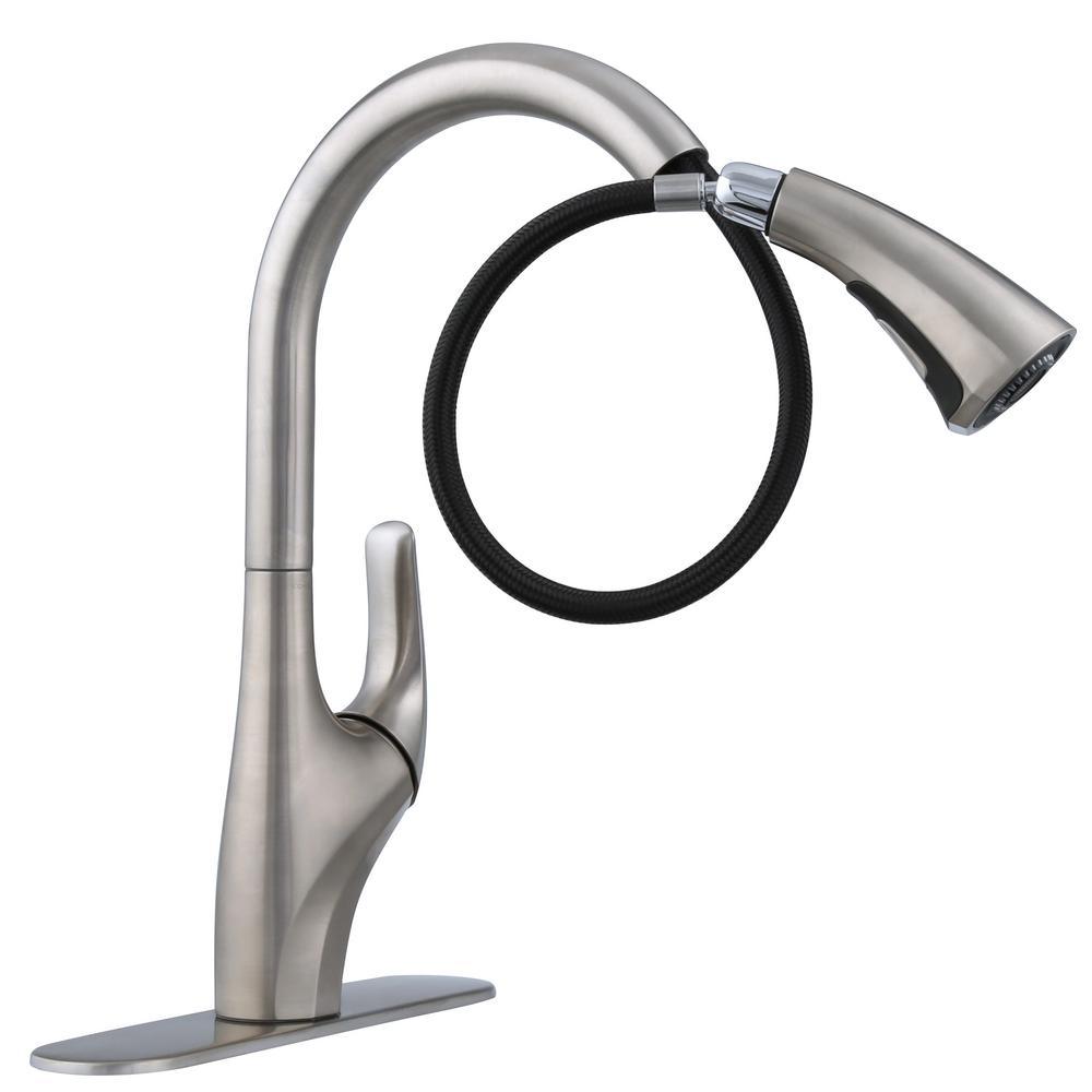 Trielle Single-Handle Pull-Down Sprayer Kitchen Faucet in Vibrant Stainless - Super Arbor