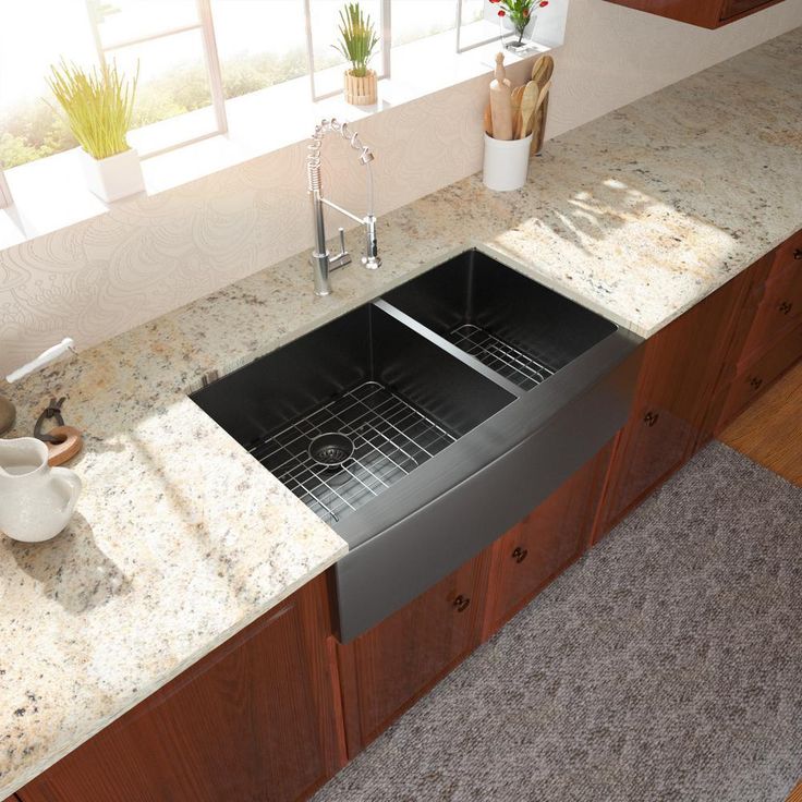 Stainless Steel 33 in. Gunmetal Black Double Bowl Farmhouse Apron Front Kitchen Sink 60/40 16-Gauge Farm Sink