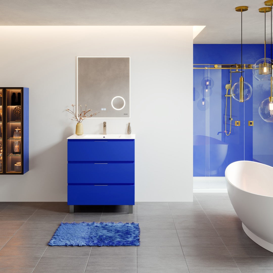 Eviva Malmo 32"W x 14"D Blue Bathroom Vanity with White Porcelain Countertop and Integrated Sink