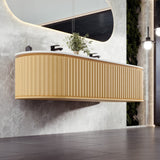 Eviva Haven 71"W x 22"D Natural Oak Wall Mount Double Sink Bathroom Vanity with White Solid Surface Countertop and Integrated Sinks