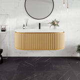 Eviva Haven 48"W x 22"D Natural Oak Wall Mount Bathroom Vanity with White Solid Surface Countertop and Integrated Sink