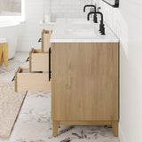 Eviva Graham 60"W x 22"D Oak Double Sink Bathroom Vanity with White Arabescato Engineered Stone Countertop and Undermount Ceramic Sinks