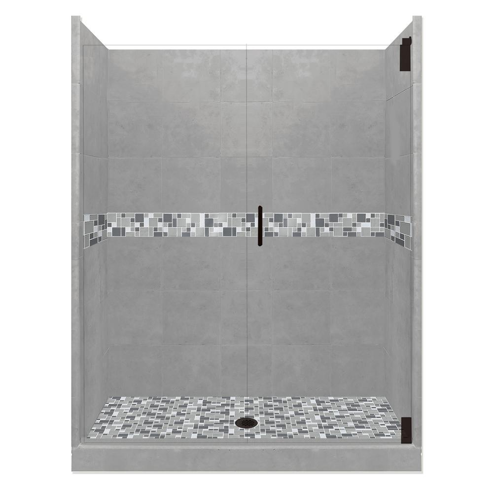 Del Mar Grand Hinged 36 in. x 54 in. x 80 in. Center Drain Alcove Shower Kit in Natural Buff and Satin Nickel Hardware - Super Arbor