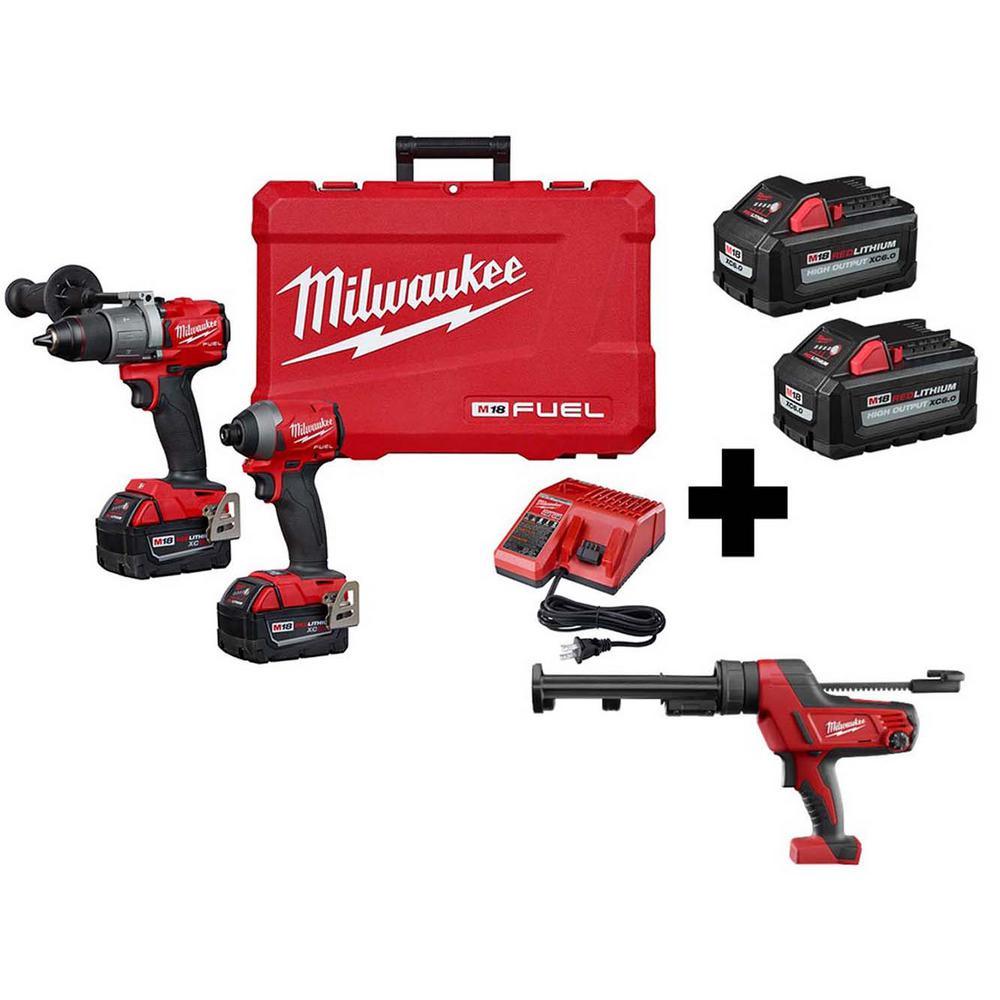 M18 FUEL 18-Volt Lithium-Ion Brushless Cordless Hammer Drill/Caulk Gun/Impact Driver Combo Kit (3-Tool) - Super Arbor