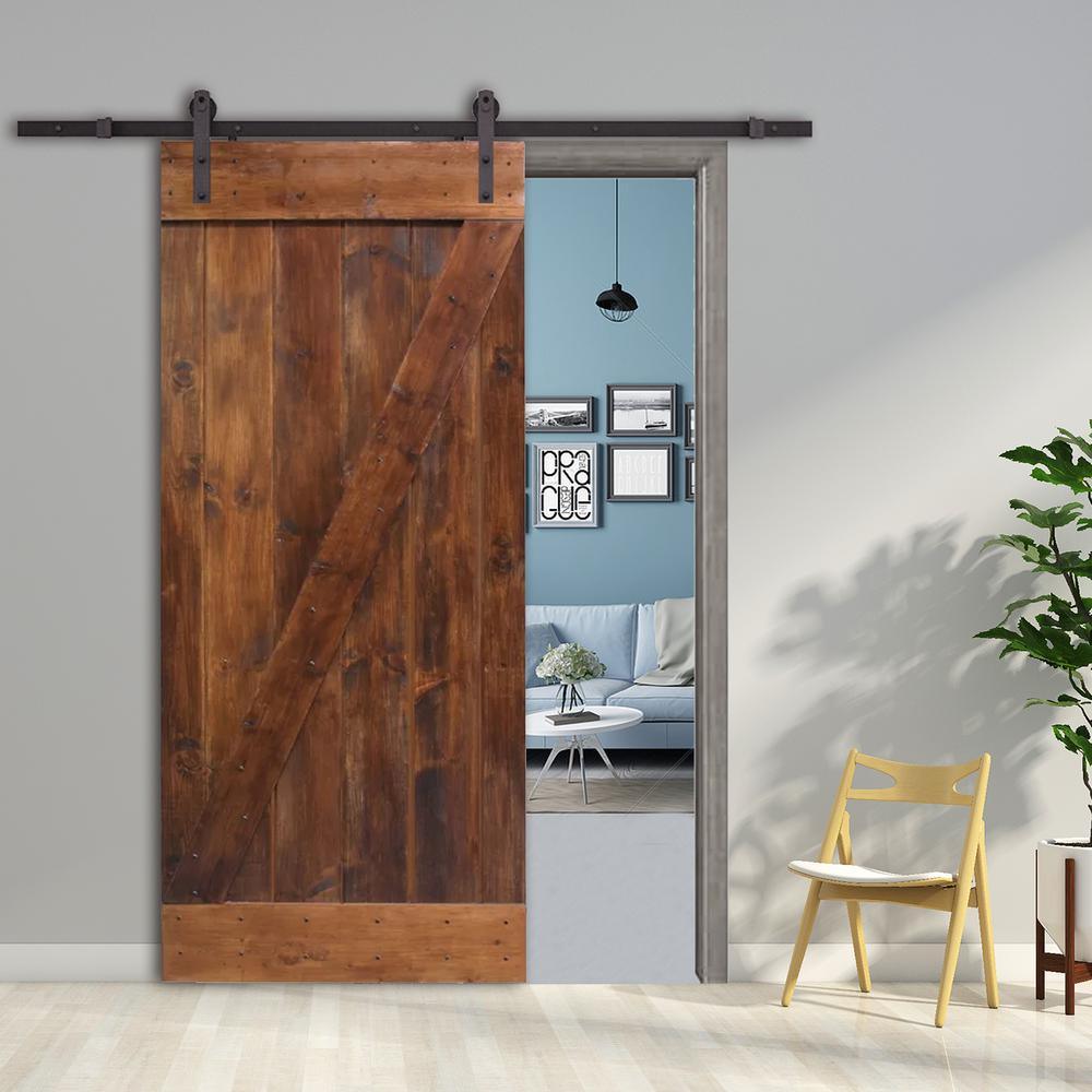 30 in. x 84 in. Z-Bar Wood Sliding Barn Door with Sliding Door Hardware Kit - Super Arbor