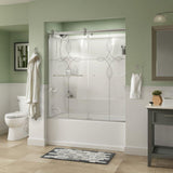 Simplicity 60 x 58-3/4 in. Frameless Contemporary Sliding Bathtub Door in Nickel with Rain Glass - Super Arbor