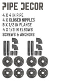 1/2 in. Black Pipe 5.75 in D x 2.5 in. H Wall Mounted Double Flange Shelf Bracket Kit (4-Pack)