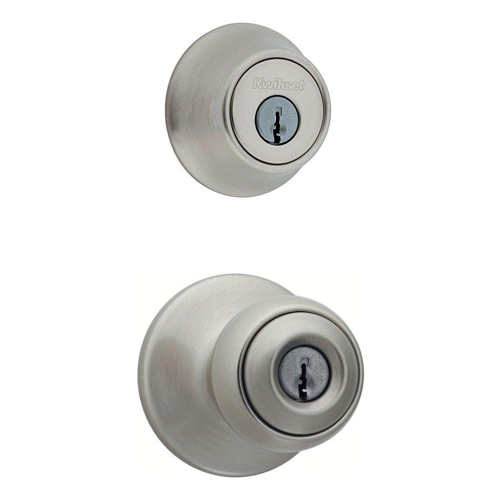 Polo Satin Nickel Single Cylinder Entry Door Knob Lock Deadbolt Combo Pack with Microban Antimicrobial Technology - Super Arbor