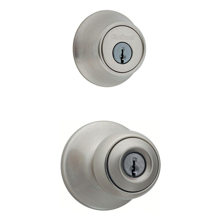 Polo Satin Nickel Single Cylinder Entry Door Knob Lock Deadbolt Combo Pack with Microban Antimicrobial Technology - Super Arbor