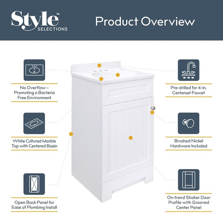 Style Selections Ellenbee 18-in White Single Sink Bathroom Vanity with White Cultured Marble Top